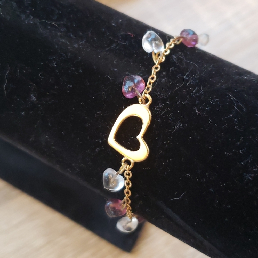 14kt Gold Plated Glass Heart Charm Bracelet